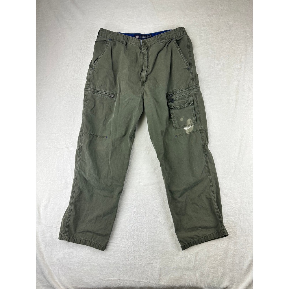 Faded Glory Cargo Pants Mens 36x30 Regular Olive Green Utility Canvas Cotton VTG